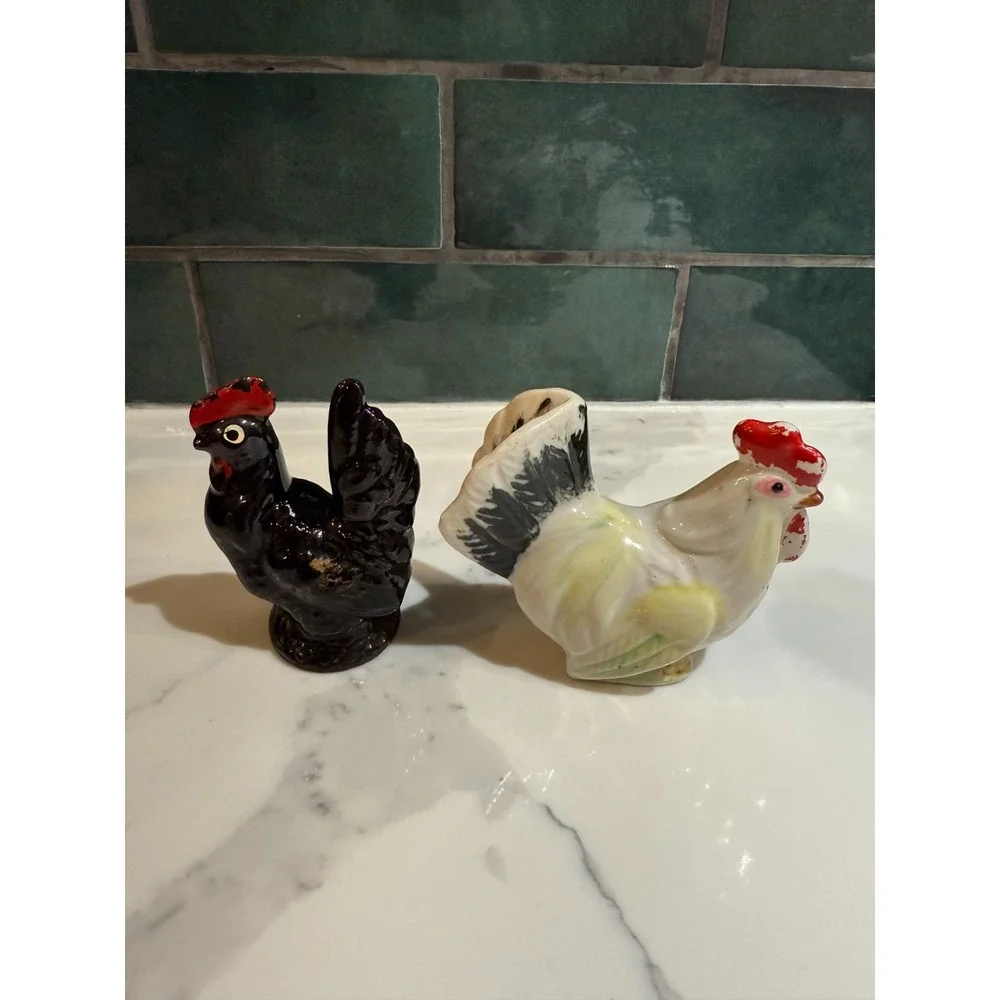 Vintage ceramic American Atelier rooster and hen salt and pepper shakers